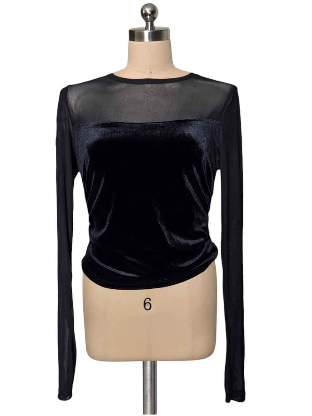 Wild Fable Black Mesh Velvet Top Blouse M